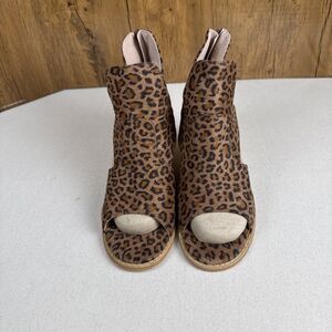 Jolimall Leopard Print Peep Toe Booties Chunky Heel Ankle Shoes Women’s 8
